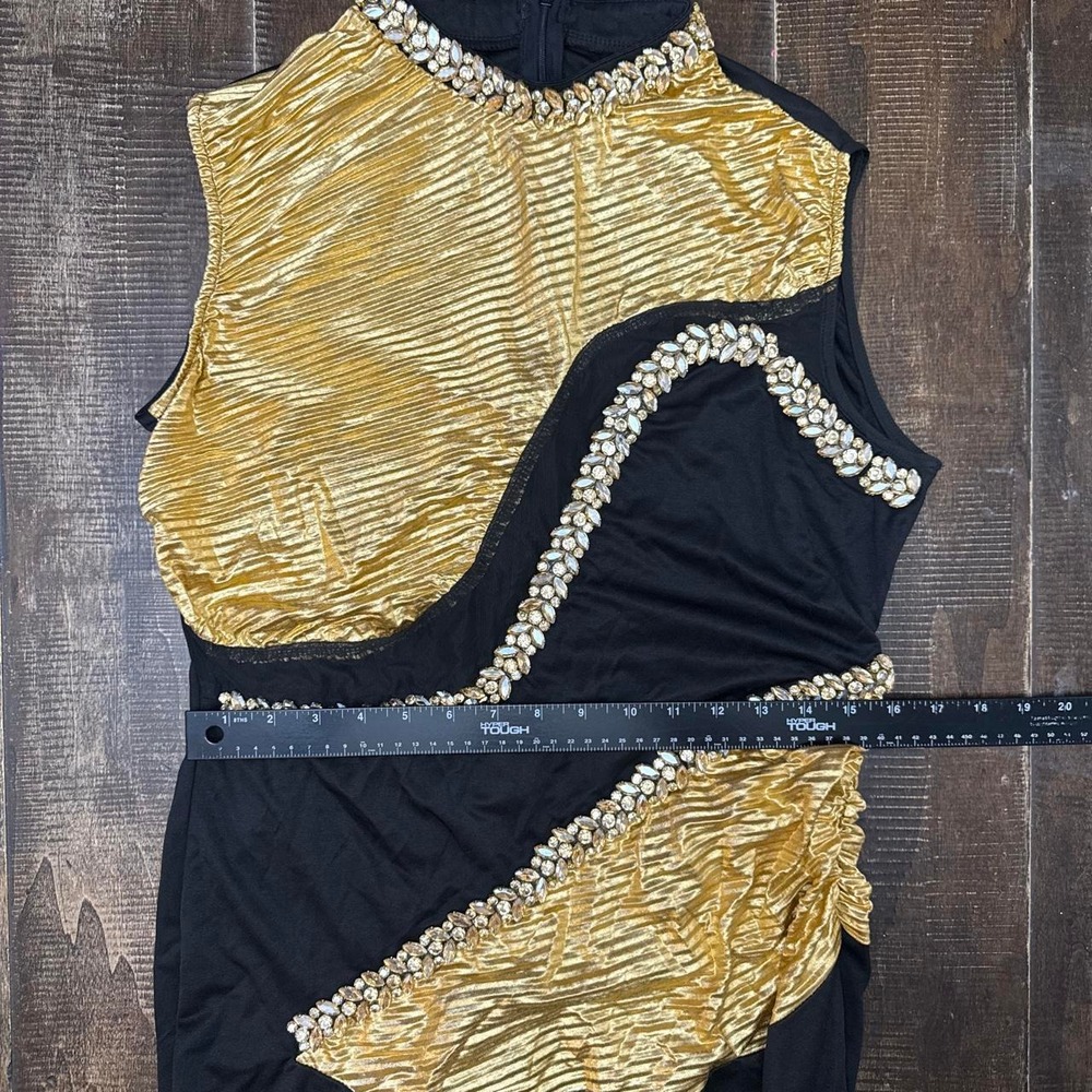 Women's Black and Gold Rhinestone Maxi Bandage Dress Fornal Bodycon Dress - Picture 6 of 8